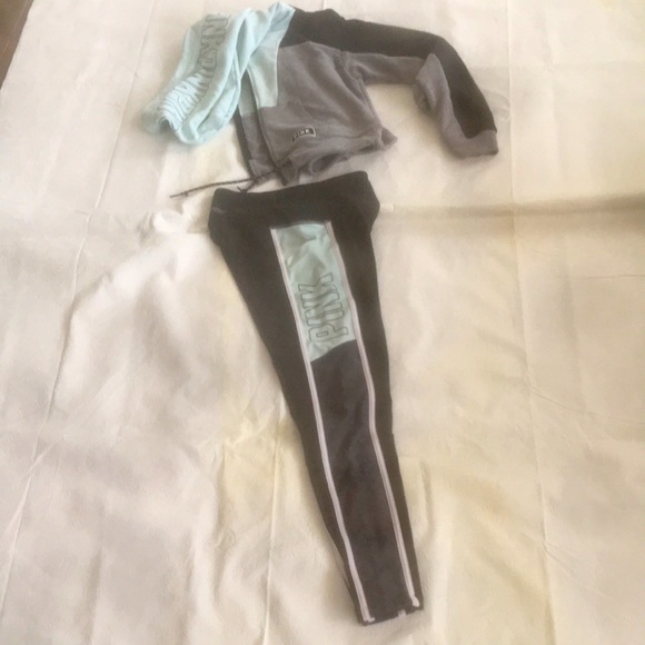 VICTORIA SECRET PINK TRACKSUIT. Cropped Long Sleeve Hoodie & Leggings SET - Picture 2 of 16
